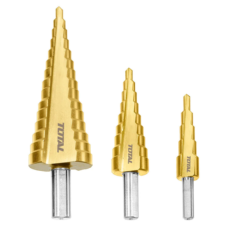 Bộ 3 mũi khoan tháp Total TAC80401 kích thước từ 4mm - 32mm, đuôi trơn