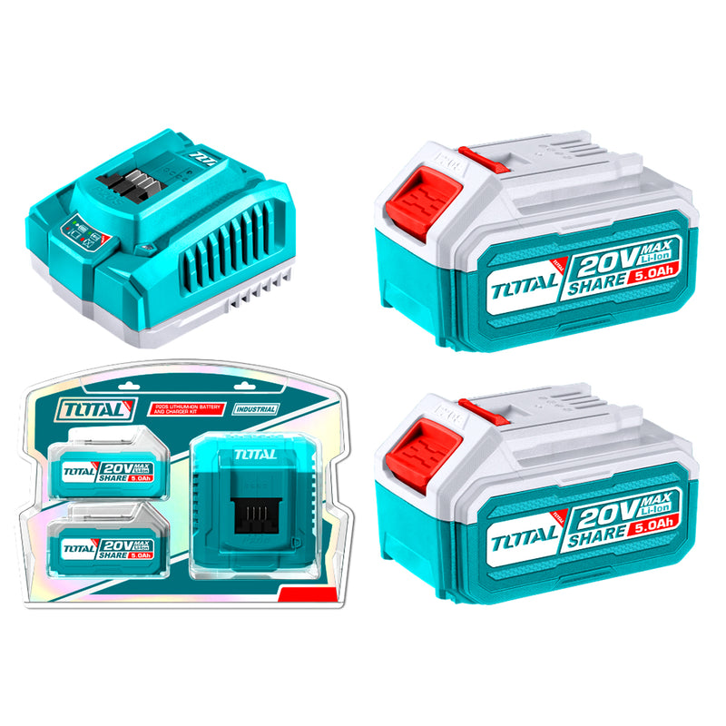 Bộ 02 Pin 20V dung lượng 5.0Ah và sạc nhanh Total TFBCPK2513