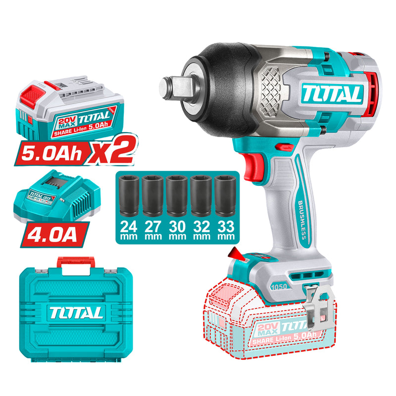 Máy siết bu lông Total TIWLI20105 dùng Pin 20V, cốt 3/4 inch