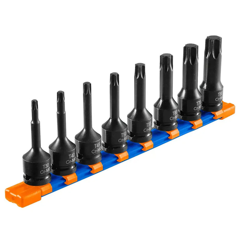 Bộ mũi vặn vít đầu sao, gắn đầu siết bu lông 8 chi tiết Wadfow cốt 1/2 inch, kích thước từ T30 - T80