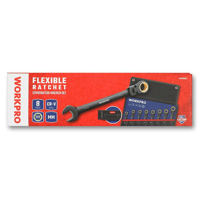 Bộ cờ lê vòng miệng tự động, đầu lắc léo, 8 chi tiết Workpro WP202603 kích thước từ 8mm - 17mm