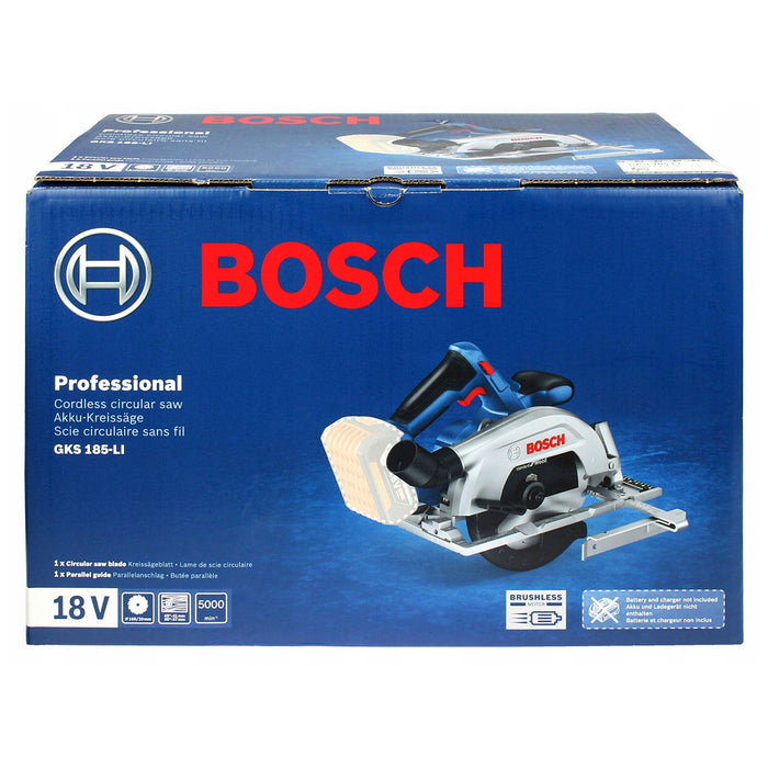 Máy cưa đĩa dùng Pin 18V Bosch GKS 185-LI, đường kính lưỡi 165mm, mã số 06016C12L1 (chỉ có thân máy, không kèm pin và sạc)