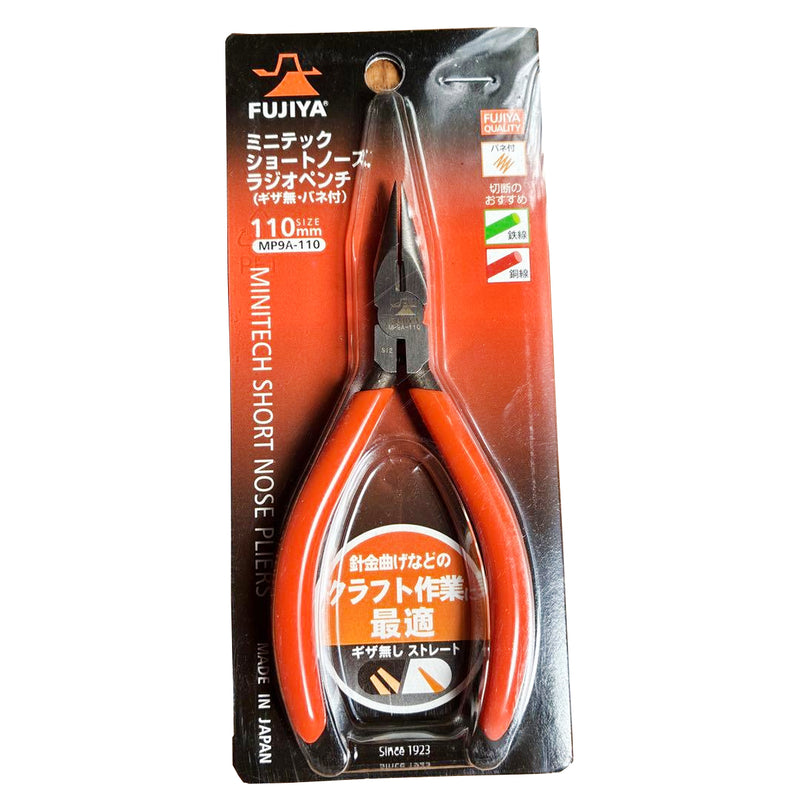 Kìm mũi nhọn mini, có lò xo trợ lực, hàm kẹp trơn Fujiya MP9A-110 kích thước 110mm