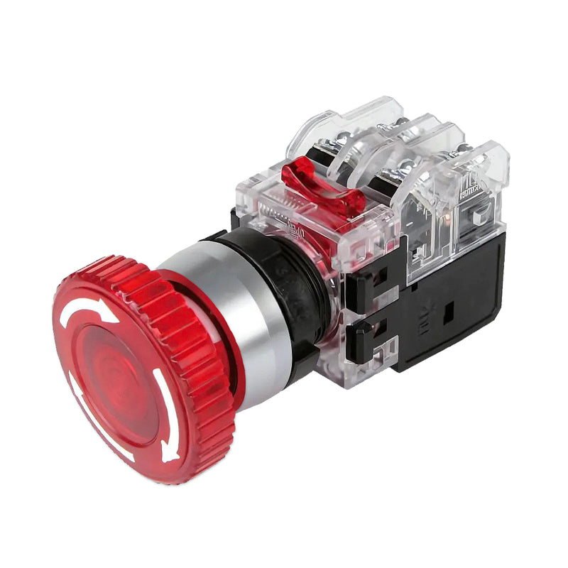 Công tắc dừng khẩn cấp có tích hợp đèn báo viền nhôm Hanyoung Nux MRA-R series, Lỗ khoét Ø22mm