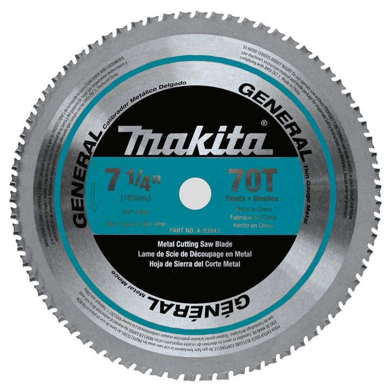Lưỡi cưa kim loại TCT Makita A-93843 đường kính 185mm, 70 răng kiểu FTG, lỗ cốt 15,88mm