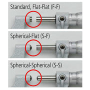 Panme Mitutoyo Series 118 với 3 loại mặt đo: Flat-Flat (F-F), Spherical-Flat (S-F) và Spherical-Spherical (S-S)