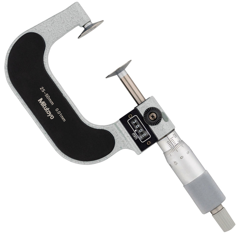 Panme Mitutoyo Series 223 - Disc Micrometers with mechanical counter, đầu đo đĩa có bộ đếm số cơ - đo bánh răng và rãnh hẹp