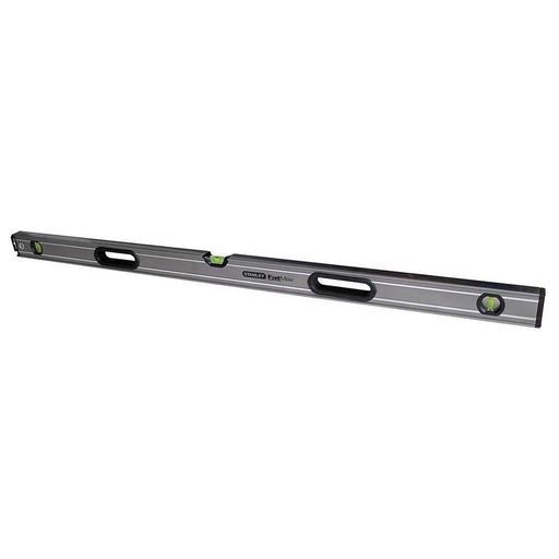 Thước thủy dạng hộp nhôm Stanley FATMAX Xtreme Box Beam dài 1800mm - 2000mm màu xám bạc có 3 lọ thủy, hai tay cầm bọc cao su bi-material và đầu bọc cao su chống va đập