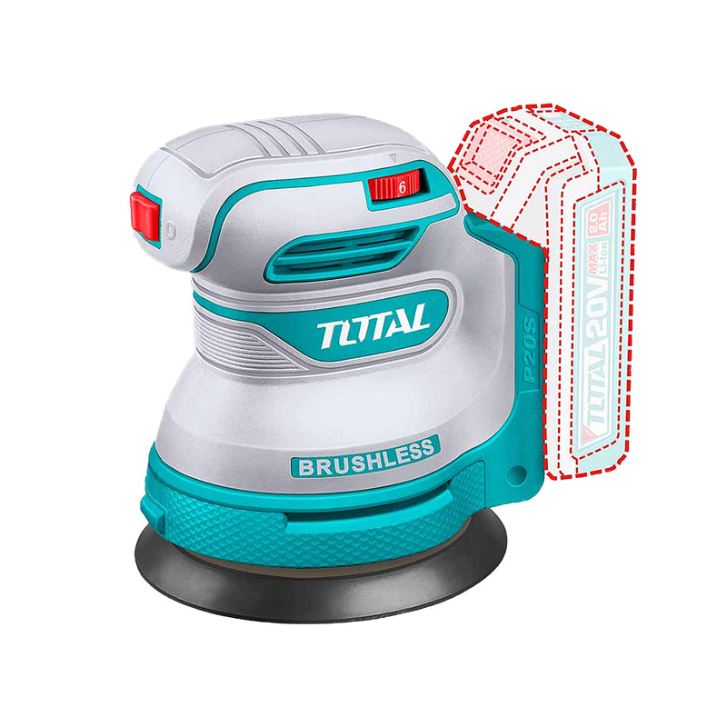 Máy chà nhám quỹ đạo tròn không chổi than dùng Pin 20V Total, đường kính đĩa 125mm (5 inch)