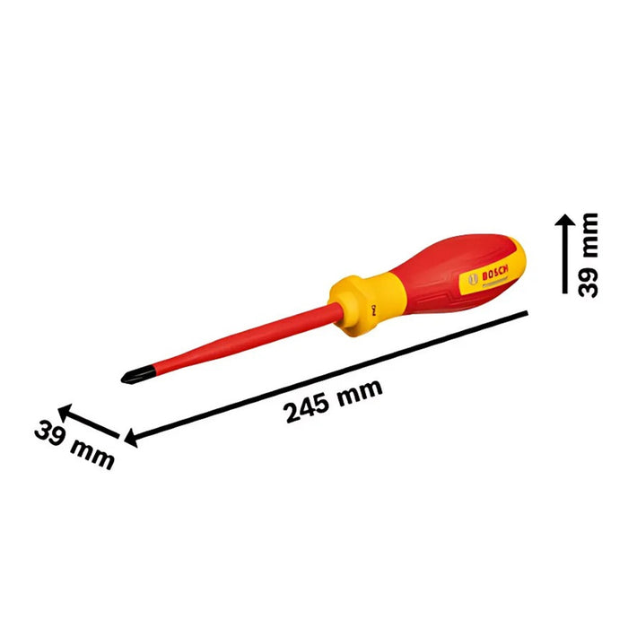 Tua vít bake PH2 x 125mm cách điện 1000V chuẩn VDE Bosch 1600A02NB9 thiết kế công thái học, vật liệu thép S2