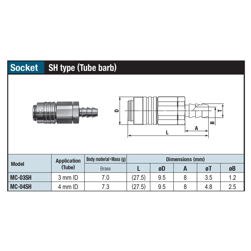 Đầu nối nhanh Micro Cupla SH-Type (Socket) chất liệu đồng, kiểu đuôi gai nối ống mềm