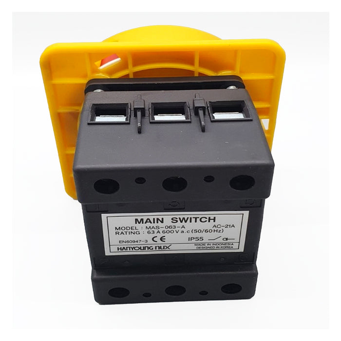 Công tắc xoay chuyển mạch nguồn Hanyoung Nux MAS Series. Tải 25A-125A, Tiêu chuẩn CE