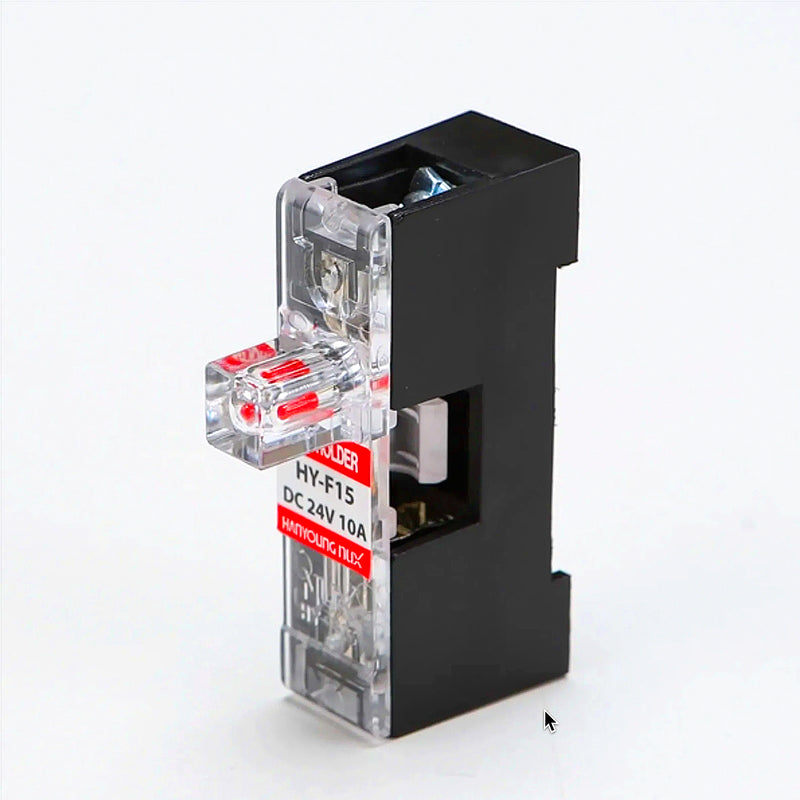 Đế cầu chì lắp thanh ray Hanyoung Nux HY-F15 Series,  dùng cho điện AC/DC. Tiêu chuẩn RoHS2