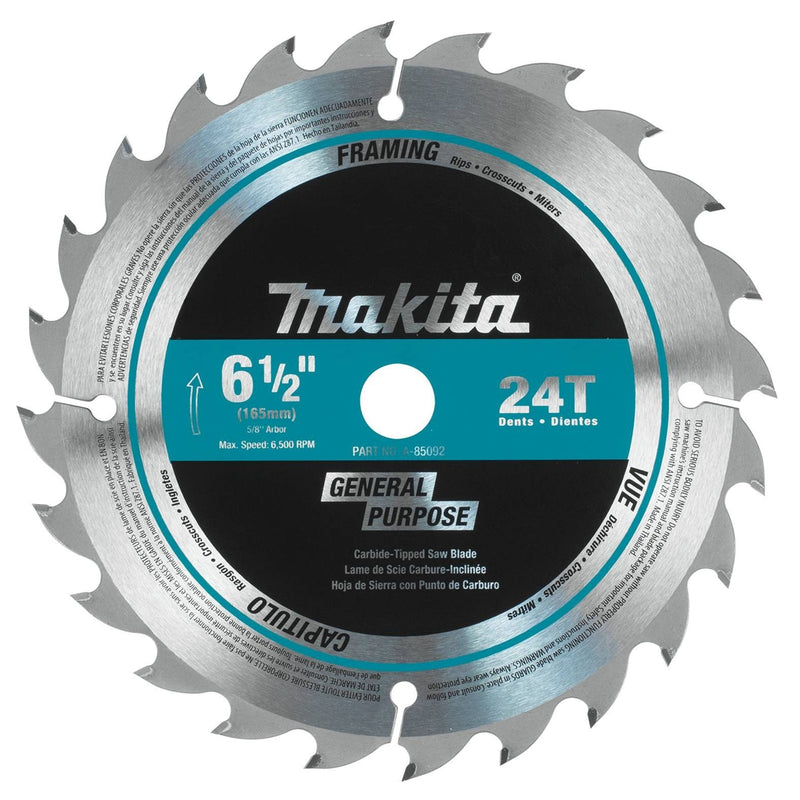Lưỡi cưa gỗ TCT Makita A-85092 đường kính 165mm, 24 răng kiểu ATB, lỗ cốt 15,88mm