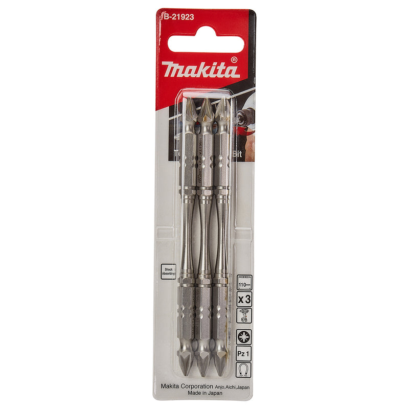 Vĩ 3 mũi vít Pozi 2 đầu Torsion Makita kích thước từ PZ1 - PZ3, đuôi lục giác 6.35mm (1/4 inch)