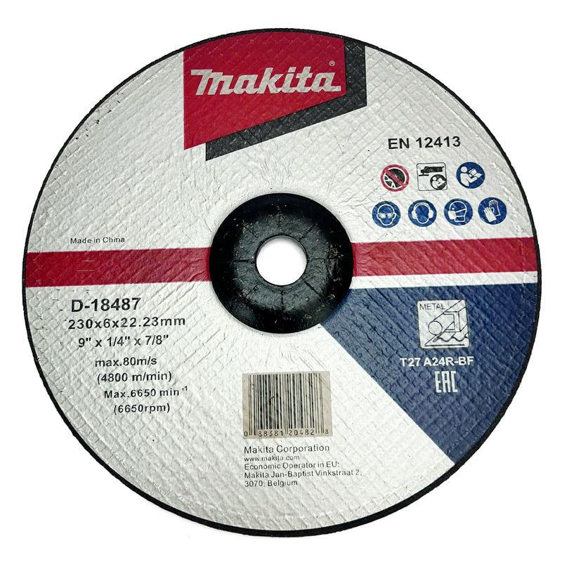 Đá mài kim loại 230mm ( 9 inch ) Makita D-18487 dày 6mm, lỗ cốt 22.23mm ( 7/8 inch ) tâm trũng ( Cấp 2 sao )