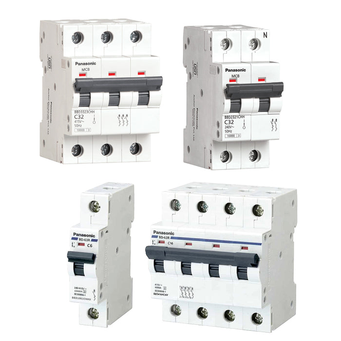Cầu dao tự động MCB Panasonic, tải danh định từ 6A ~ 100A, dòng cắt từ 6kA ~ 10kA