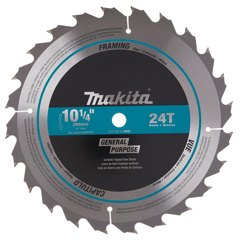 Lưỡi cưa gỗ TCT Makita A-94910 đường kính 260mm, 24 răng kiểu ATB, lỗ cốt 15.88mm