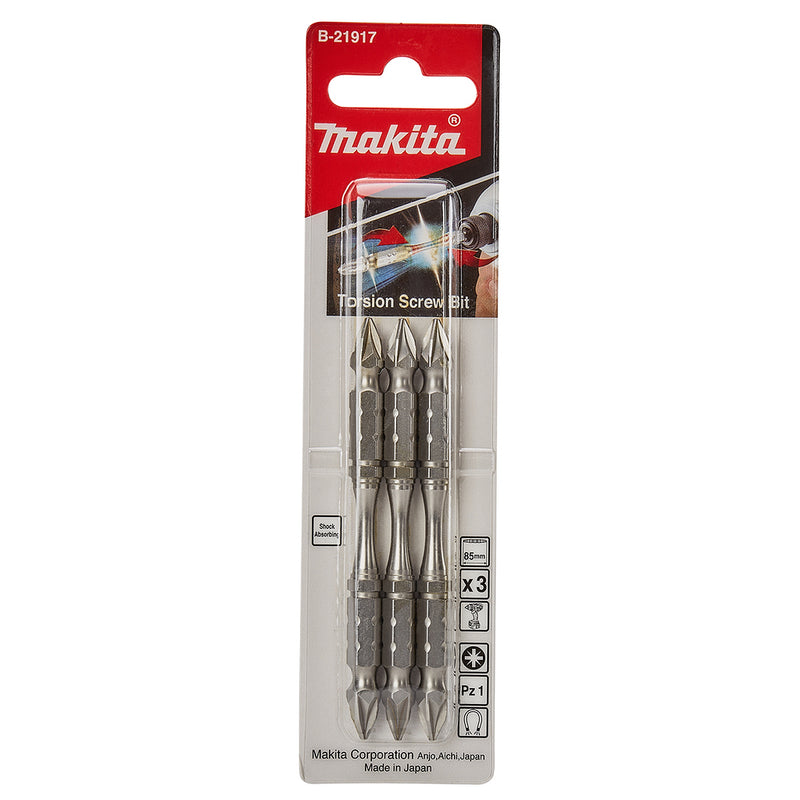Vĩ 3 mũi vít Pozi 2 đầu Torsion Makita kích thước từ PZ1 - PZ3, đuôi lục giác 6.35mm (1/4 inch)