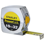 Thước cuộn thép Stanley Powerlock STHT33463-8 vỏ mạ Chrome ABS lưỡi thép phủ Mylar chống mài mòn kèm móc Tru-Zero
