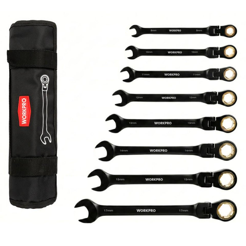 Bộ cờ lê vòng miệng tự động, đầu lắc léo, 8 chi tiết Workpro WP202603 kích thước từ 8mm - 17mm