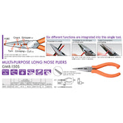 Kìm mũi nhọn đa năng Tsunoda GMR-150S chính hãng, dài 150mm, tích hợp 6 chức năng (cắt, tuốt, kẹp) cho công việc điện và sửa chữa.