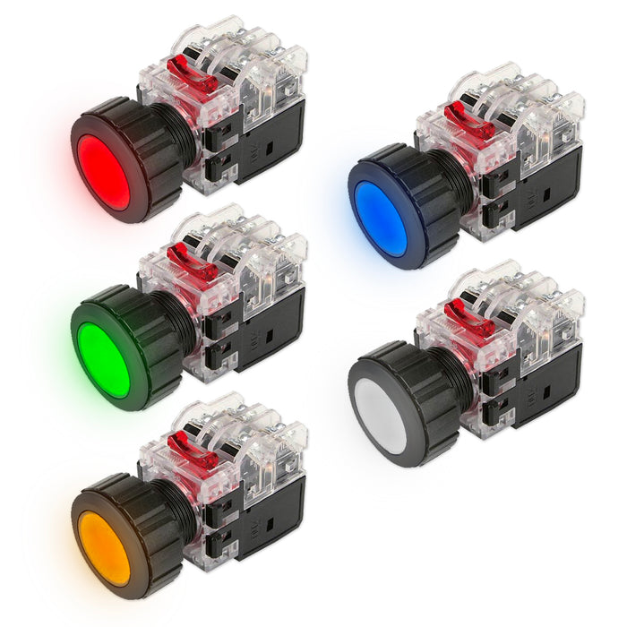 Công tắc nhấn tích hợp đèn báo, viền nhựa Hanyoung Nux MRX-K series, Lỗ khoét Ø25mm. Tiêu chuẩn CE, KC