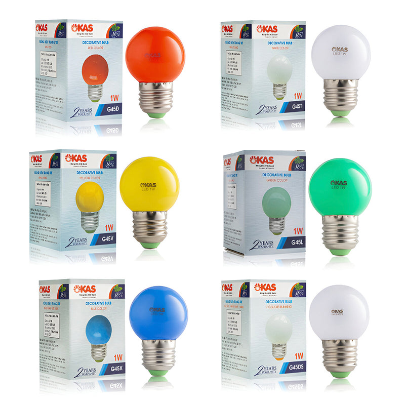 Bóng LED SOPOKA G45 màu sắc (đỏ, xanh lá, xanh dương, vàng, trắng, nhấp nháy), công suất 1.5W, đuôi E27, vỏ nhựa bền, chống nước, trang trí sân vườn, quán cafe, biển quảng cáo, lễ hội.