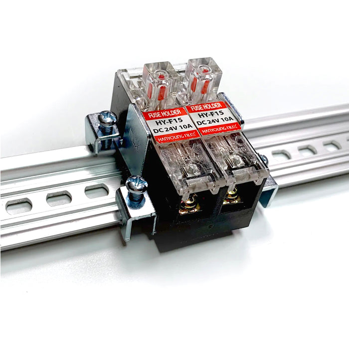 Đế cầu chì lắp thanh ray Hanyoung Nux HY-F15 Series,  dùng cho điện AC/DC. Tiêu chuẩn RoHS2