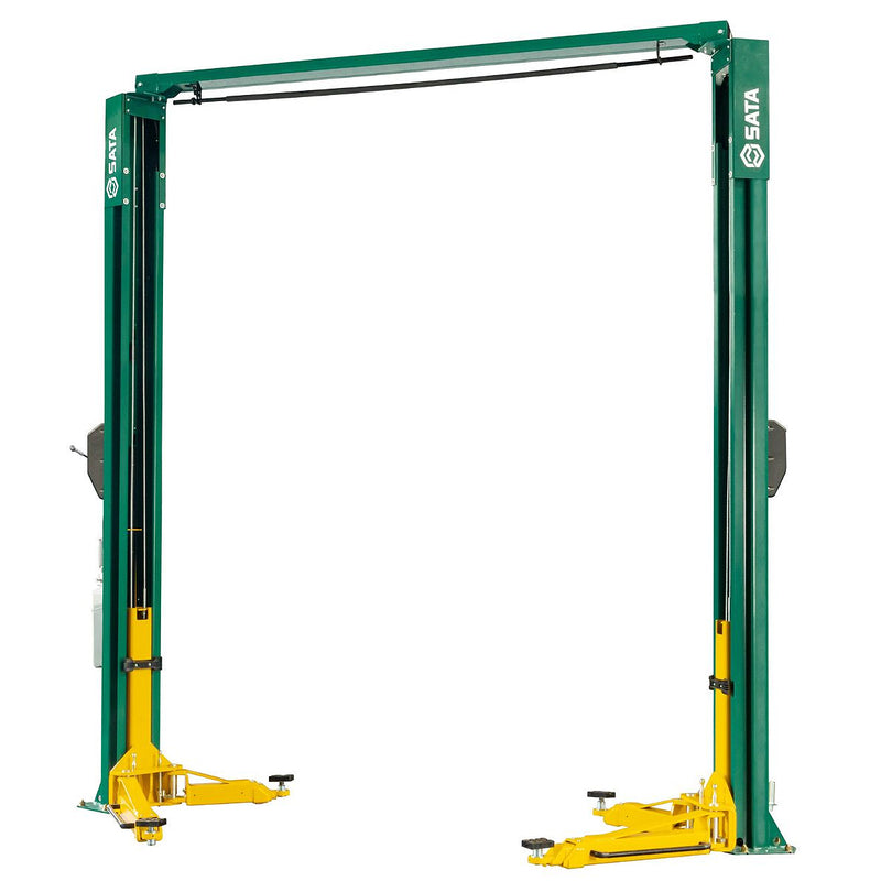 Cầu nâng ô tô 2 trụ SATA AE5104 tải trọng 4.5 tấn, giằng trên, mở khóa cơ 1 bên.