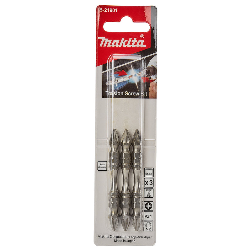 Vĩ 3 mũi vít Pozi 2 đầu Torsion Makita kích thước từ PZ1 - PZ3, đuôi lục giác 6.35mm (1/4 inch)