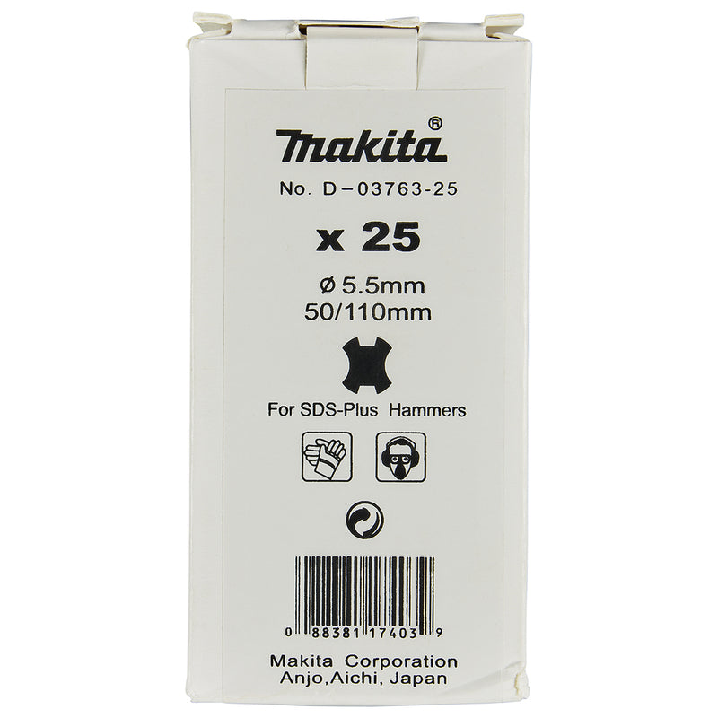 Hộp 25 mũi khoan bê tông Makita đường kính mũi từ 5.5mm - 12mm, đuôi gài SDS-Plus