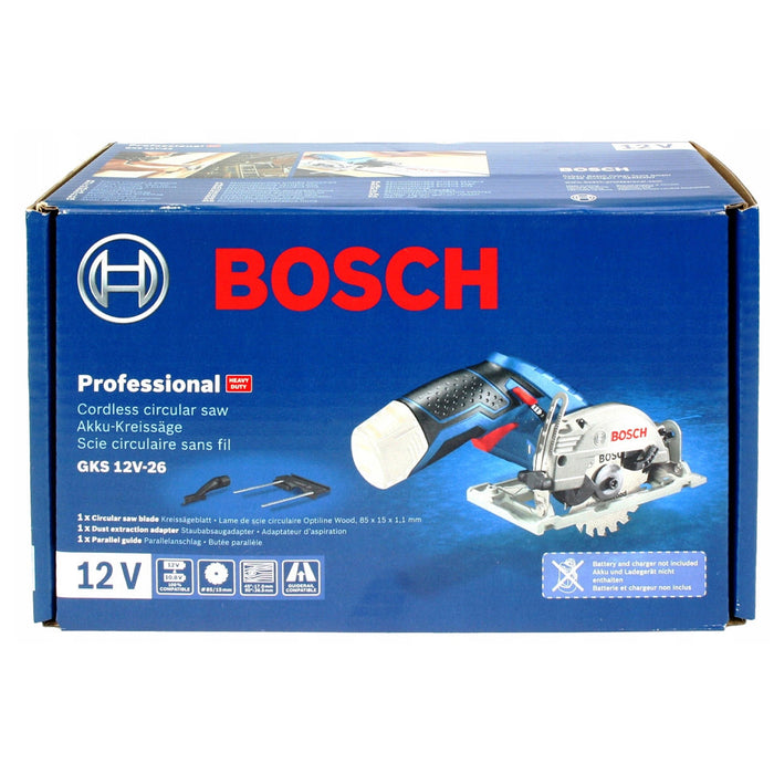 Máy cưa đĩa mini dùng Pin 12V Bosch GKS 12V-26 Professional, đường kính lưỡi 85mm, mã số 06016A10L2 (Chỉ có thân máy, không kèm pin và sạc)