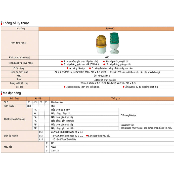 Đèn báo có còi hú Hanyoung Nux SLB060 Series Ø70mm cao cấp. Chuẩn IP54, CE
