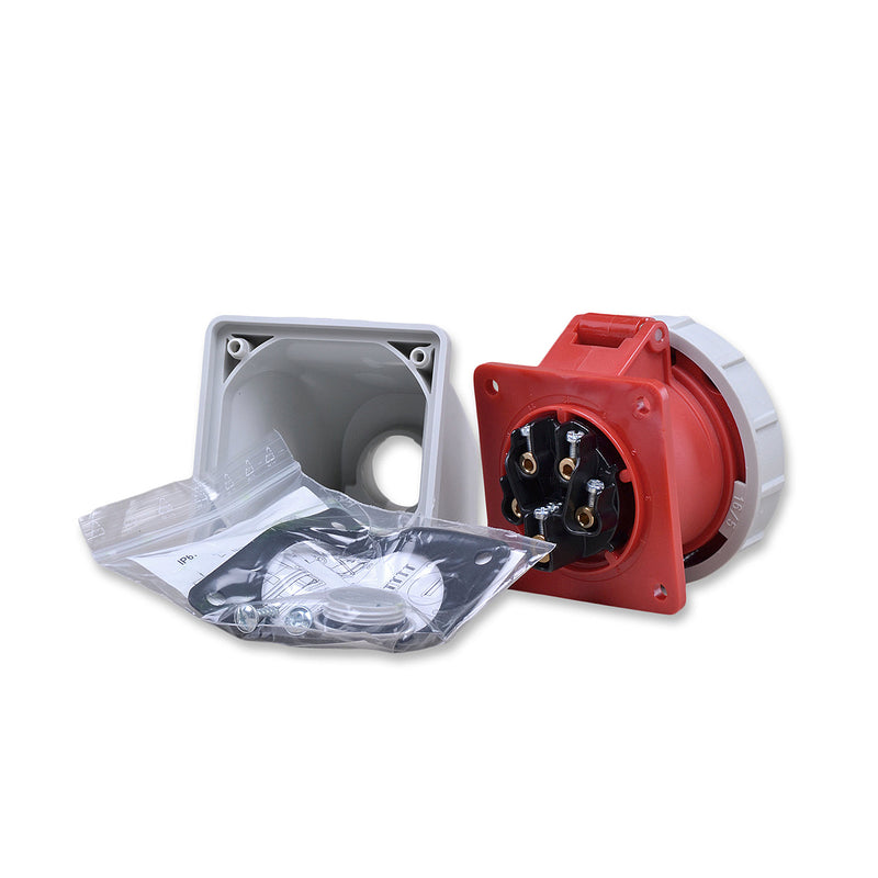 Ổ cắm công nghiệp PCE lắp nổi kiểu L, tải 16A - 32A, 5 cực (3P+N+PE), điện áp 400V, Kín nước tiêu chuẩn IP67
