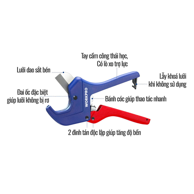 Dao cắt ống nhựa cao cấp Workpro, tiết diện cắt từ 42mm - 60.5mm