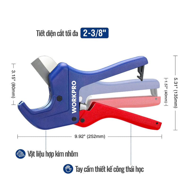 Dao cắt ống nhựa cao cấp Workpro, tiết diện cắt từ 42mm - 60.5mm
