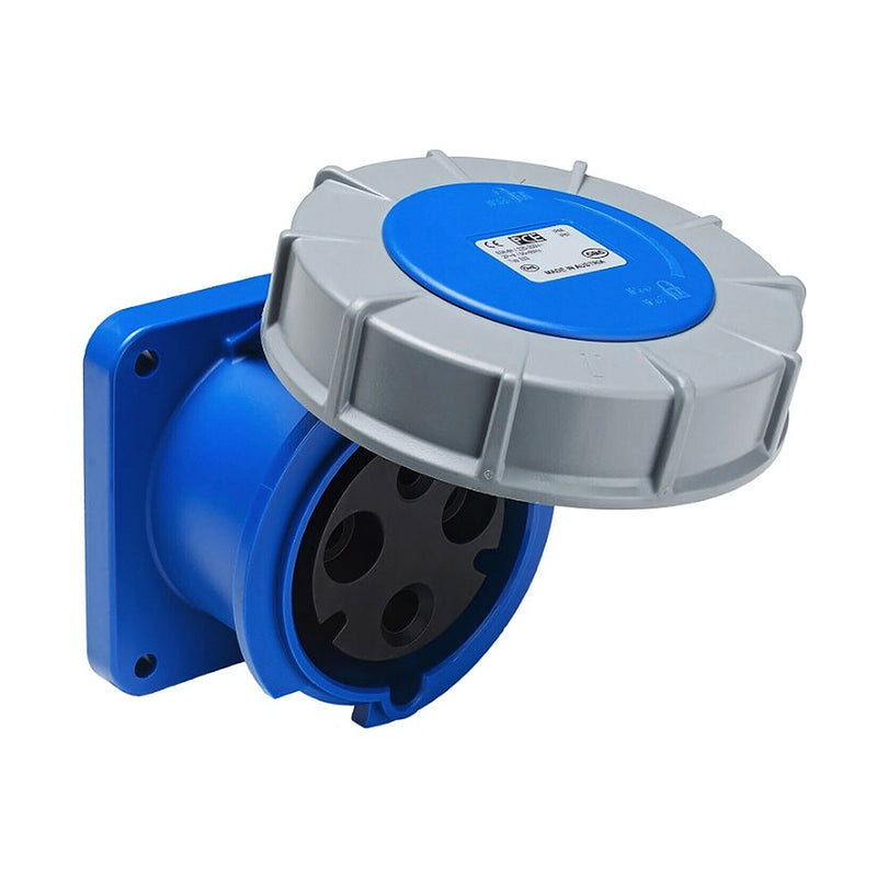 Ổ cắm công nghiệp lắp âm mặt thẳng PCE chịu tải cao 63A và 125A 3 chân 230V IP67 kín nước.