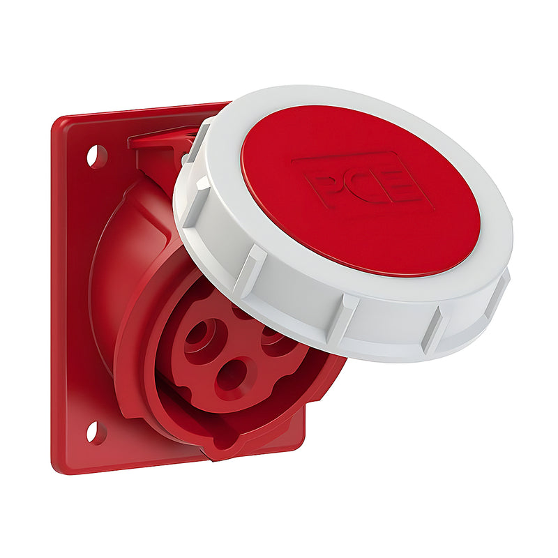 Ổ cắm công nghiệp PCE F4142-6F78 lắp âm, mặt nghiêng, tải từ 16A, 4 cực (3P+PE) điện áp 400V, kín nước tiêu chuẩn IP67
