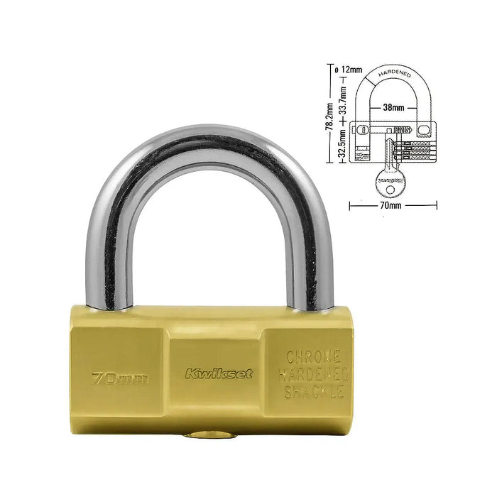 Ổ khoá treo đồng thau Kwikset, lõi khoá thân trụ đồng nguyên khối, càng khoá bằng thép cường lực chống cưa cắt