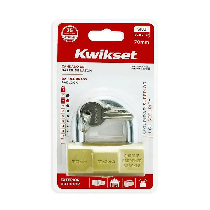 Ổ khoá treo đồng thau Kwikset, lõi khoá thân trụ đồng nguyên khối, càng khoá bằng thép cường lực chống cưa cắt