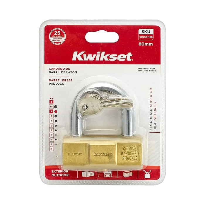 Ổ khoá treo đồng thau Kwikset, lõi khoá thân trụ đồng nguyên khối, càng khoá bằng thép cường lực chống cưa cắt