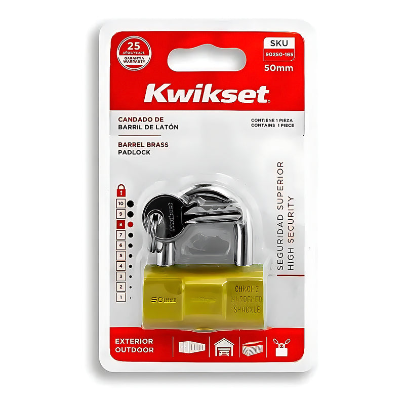 Ổ khoá treo đồng thau Kwikset, lõi khoá thân trụ đồng nguyên khối, càng khoá bằng thép cường lực chống cưa cắt