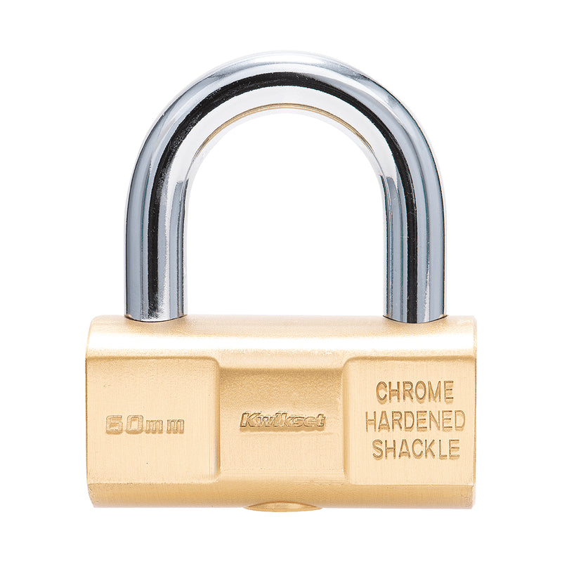 Ổ khoá treo đồng thau Kwikset, lõi khoá thân trụ đồng nguyên khối, càng khoá bằng thép cường lực chống cưa cắt