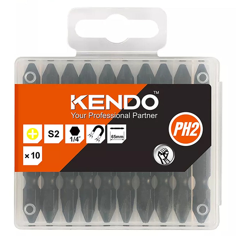 Mũi vít bake 2 đầu bằng thép S2 PH2×65mm (10 cái/ bộ) Kendo - 23230532