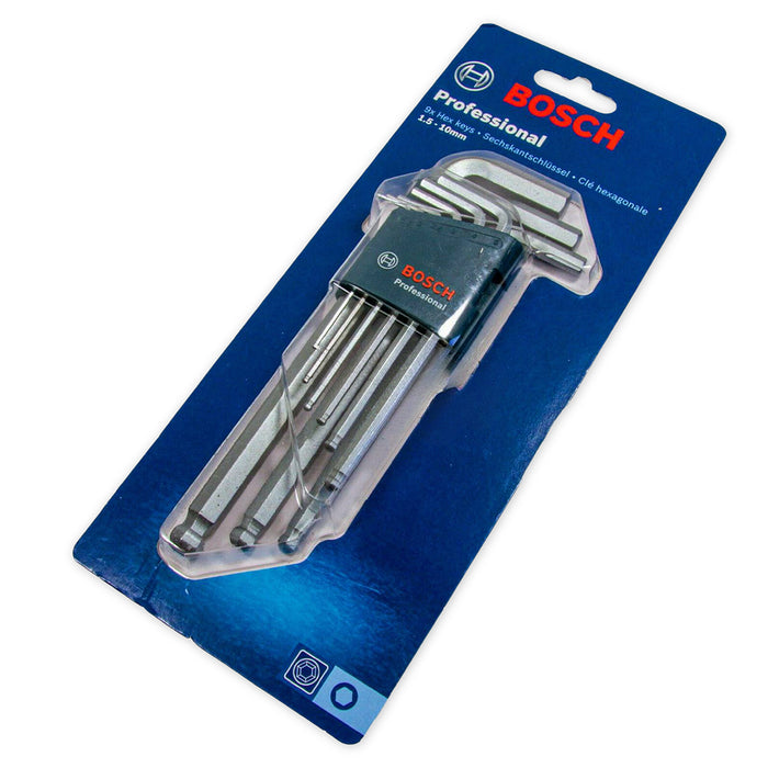 Bộ lục giác bi 9 chi tiết 1.5mm - 10mm Bosch 1600A01TH5, vật liệu thép S2