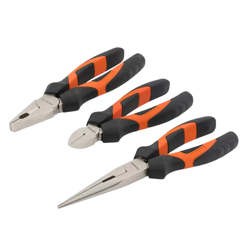 Bộ kìm 3 chi tiết (Kìm răng - Kìm cắt - Kìm nhọn) Kendo 85101 vật liệu thép carborn mạ nickel