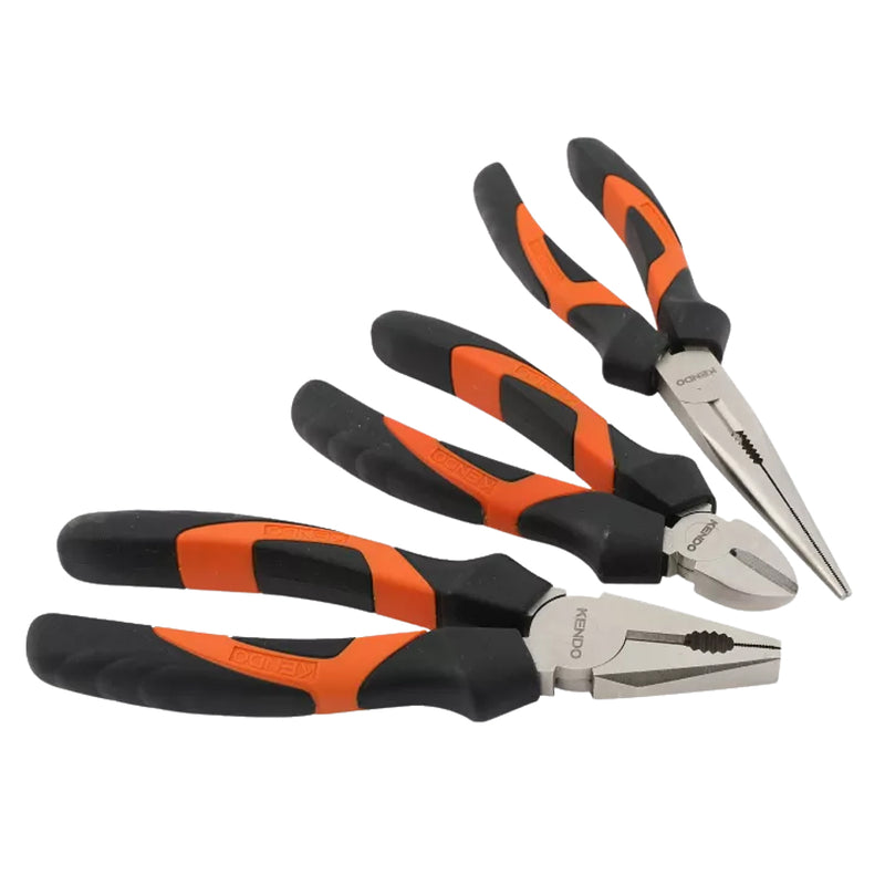 Bộ kìm 3 chi tiết (Kìm răng - Kìm cắt - Kìm nhọn) Kendo 85101 vật liệu thép carborn mạ nickel