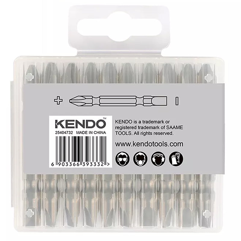 Bộ 10 mũi vít 2 đầu bằng thép S2 Kendo 25404732, kích thước PH2 - SL6 x 65mm