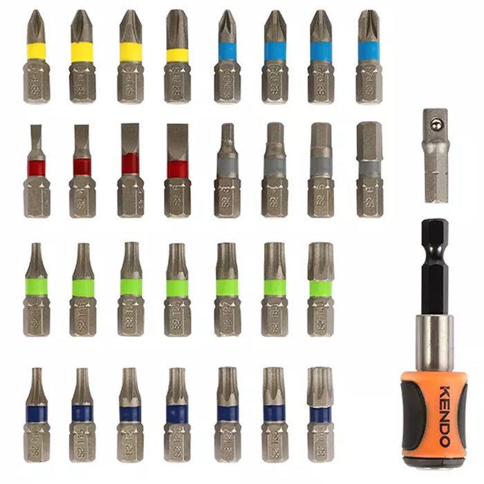 Bộ mũi vít nhiều màu kèm đầu nối bằng thép S2 32 chi tiết Kendo 32203235